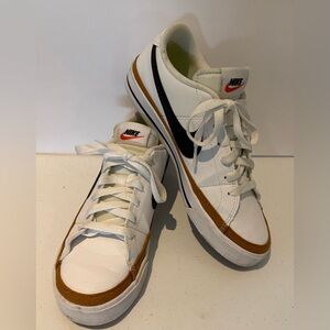 Nike White and Brown Court Legacy women’s sneakers size 9